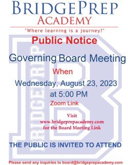 BridgePrep Academy Governing Board Meeting 8-23-23