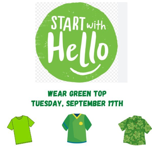 Wear Green Tops for Start with Hello Week